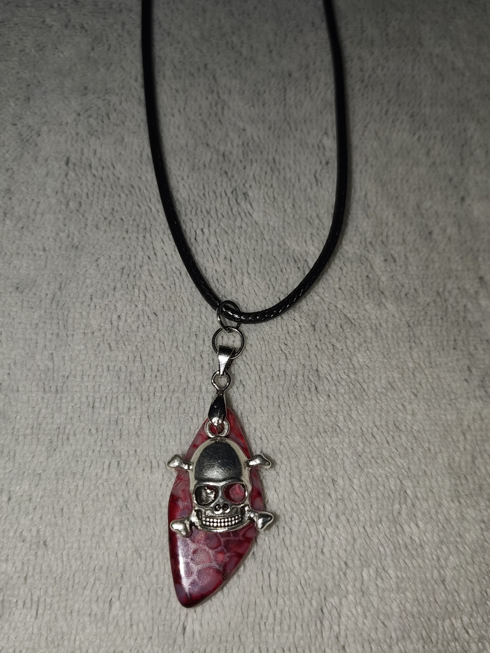 Red Stone Skull Pendant Necklace - Handmade Jewelry